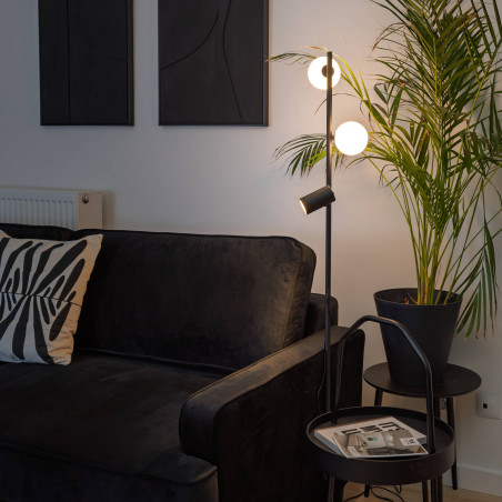 Lampa podłogowa 2 szklane kule z reflektorkiem Vox 152cm biało-czarna TK Lighting