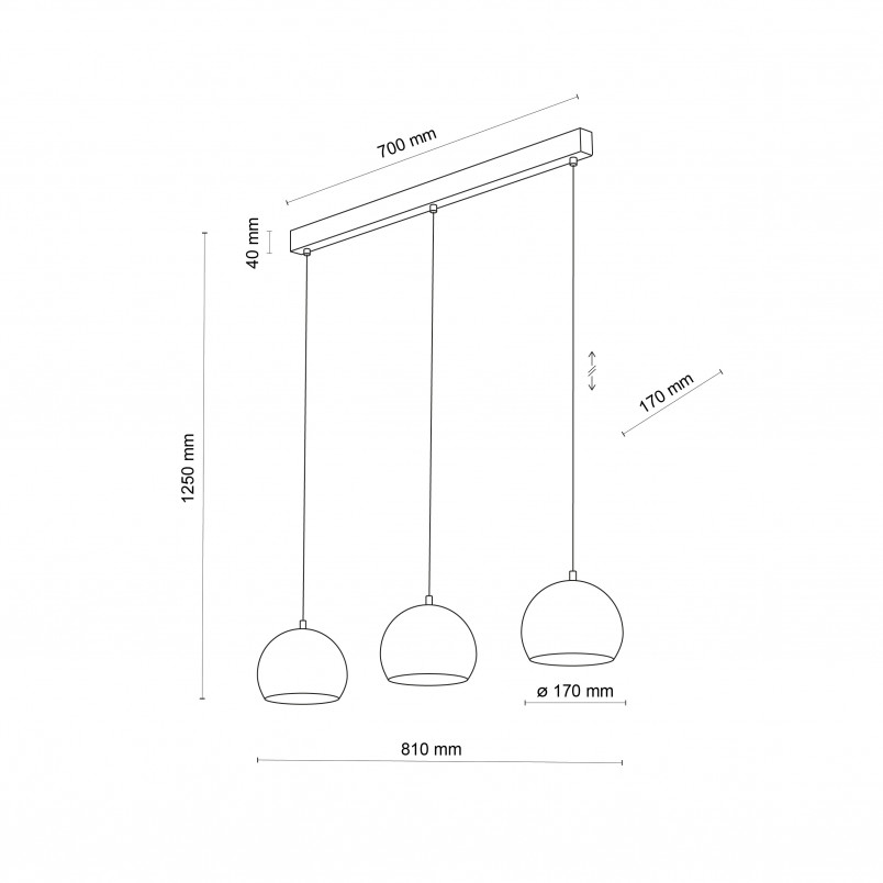 Lampa wisząca kule metalowe na listwie Zoe 81cm czarna TK Lighting