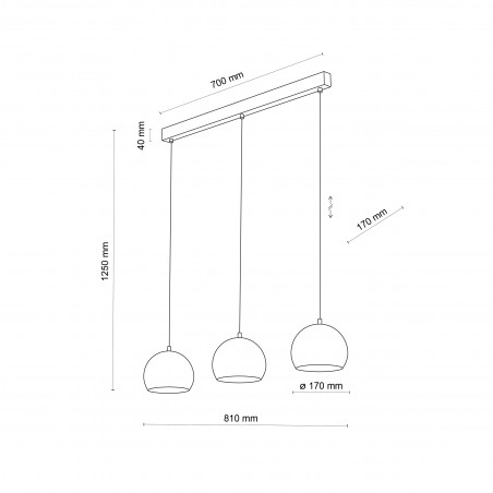 Lampa wisząca kule metalowe na listwie Zoe 81cm czarna TK Lighting