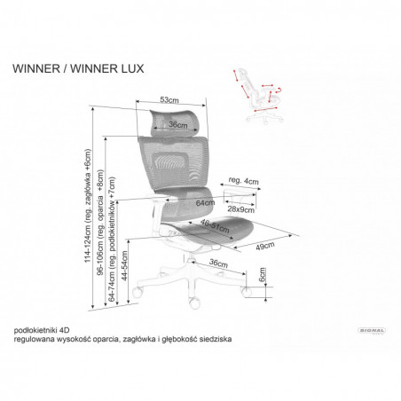 Fotel biurowy regulowany Winner Lux szary Signal