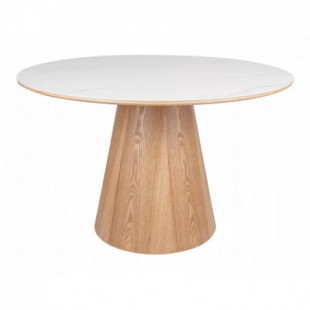 Stół okrągły na jednej nodze Angel Ceramic 120cm biały połysk / dąb Signal