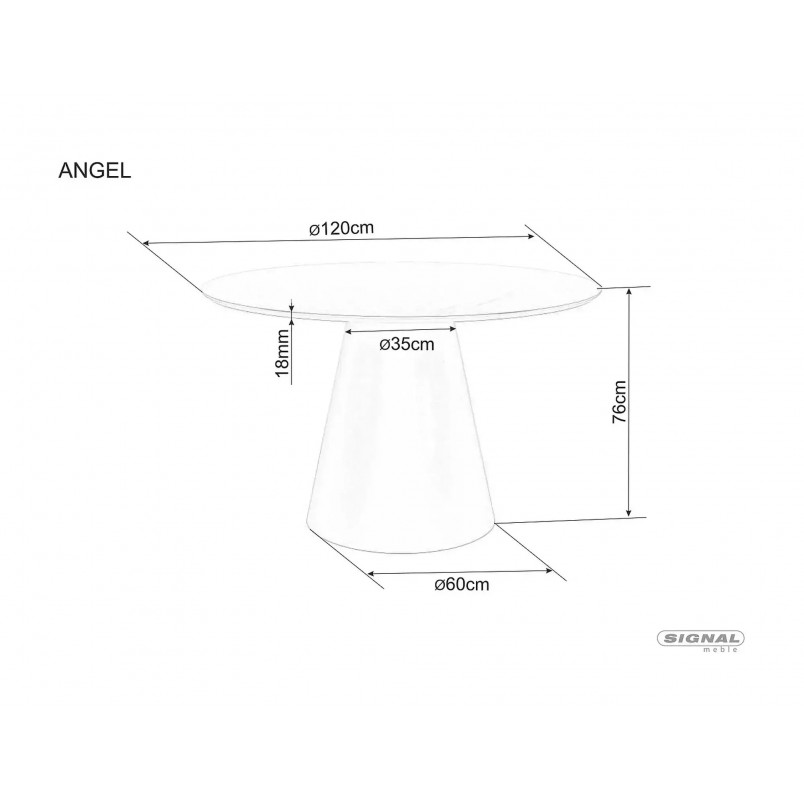 Stół okrągły na jednej nodze Angel Ceramic 120cm biały połysk / dąb Signal
