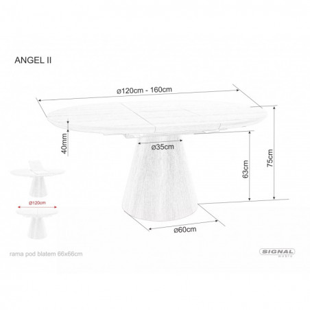 Stół okrągły rozkładany na jednej nodze Angel II 120cm fornir dąb Signal