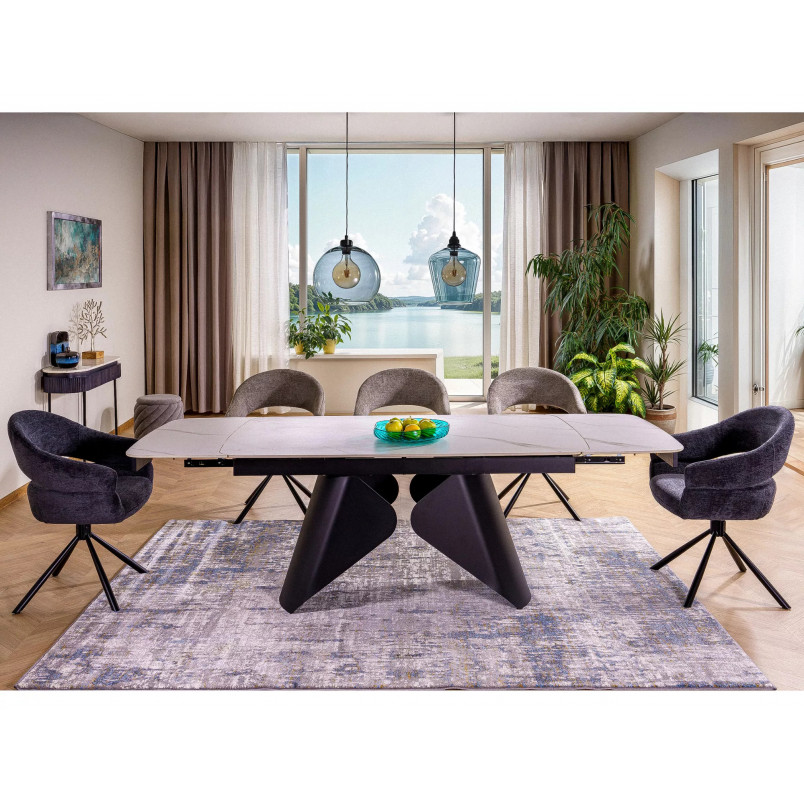 Stół rozkładany z ceramicznym blatem Armando 160-240x90cm biały mat / czarny mat Signal