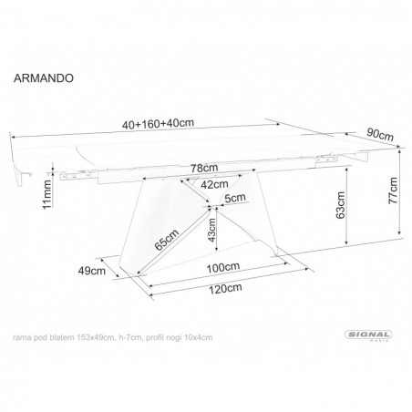 Stół rozkładany z ceramicznym blatem Armando 160-240x90cm biały mat / czarny mat Signal