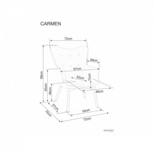 Fotel welurowy uszak Carmen Raven szary / czarny mat Signal