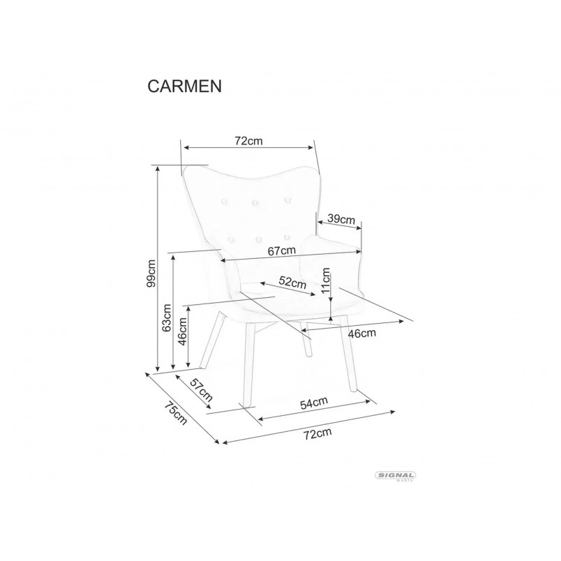 Fotel welurowy uszak Carmen Raven ciemny szary / czarny mat Signal