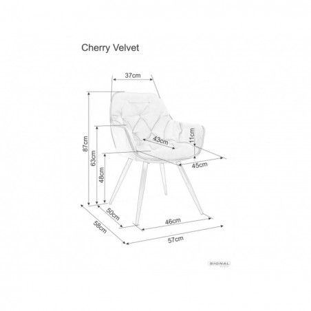 Krzesło welurowe pikowane z podłokietnikami Cherry Velvet jasny beż Signal