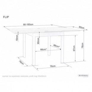 Stół kwadratowy rozkładany Flip 80x80cm dąb cremona torro / kaszmir Signal