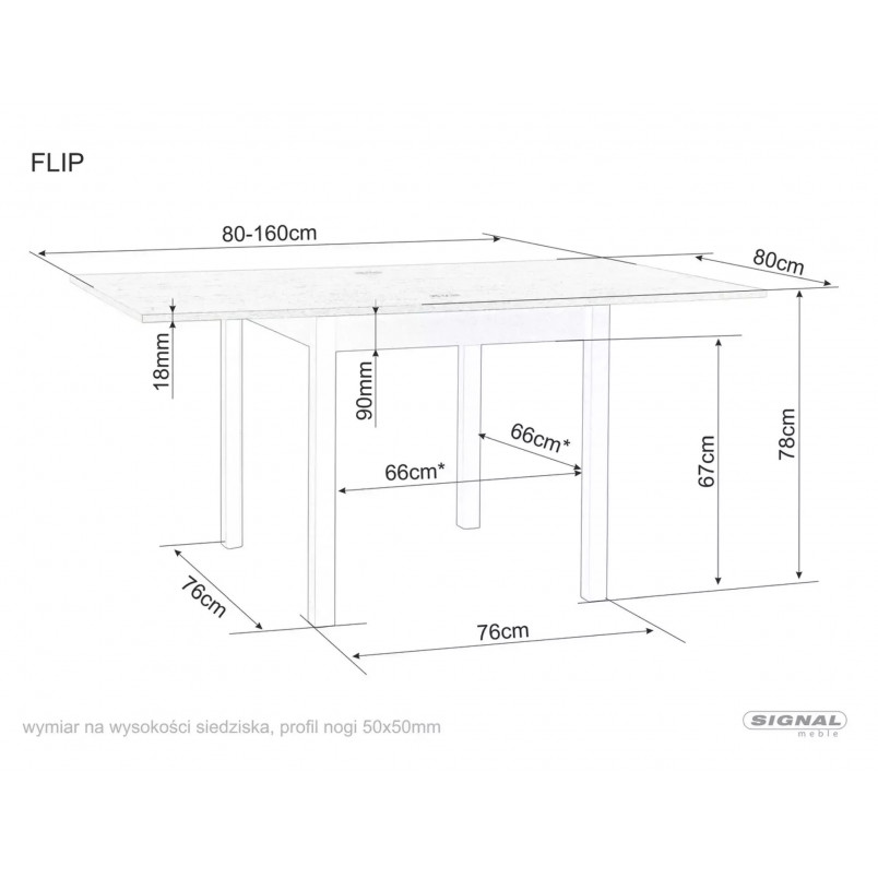 Stół kwadratowy rozkładany Flip 80x80cm dąb cremona torro / kaszmir Signal