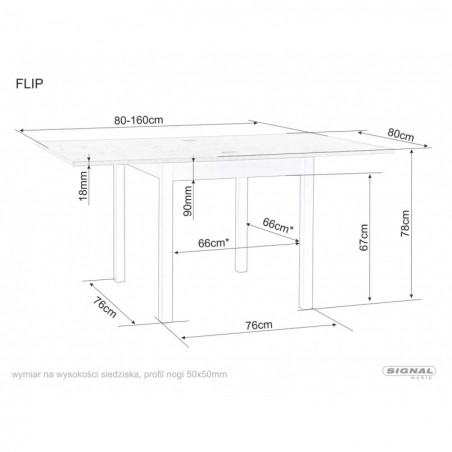 Stół kwadratowy rozkładany Flip 80x80cm dąb cremona torro / kaszmir Signal