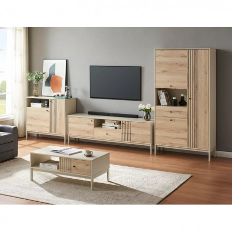 Regał zamykany na nóżkach Frost 100x40cm H191cm off white / dąb alpejski Signal
