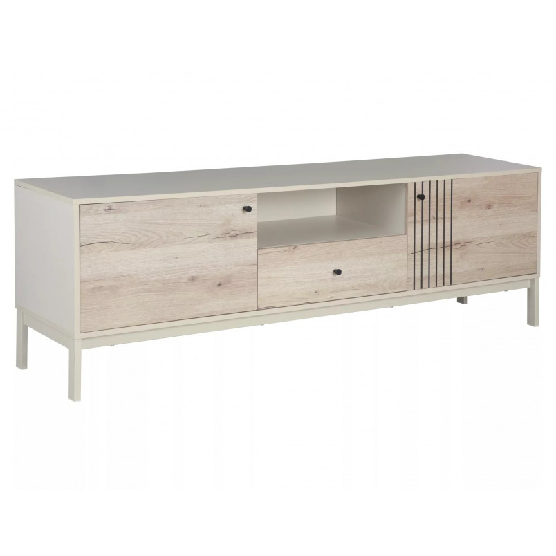 Szafka rtv na nóżkach Frost 180x40cm off white / dąb alpejski Signal