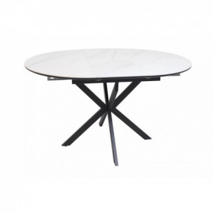 Stół okrągły rozkładany Gaston Ceramic 100cm biały mat efekt marmuru / czarny mat Signal
