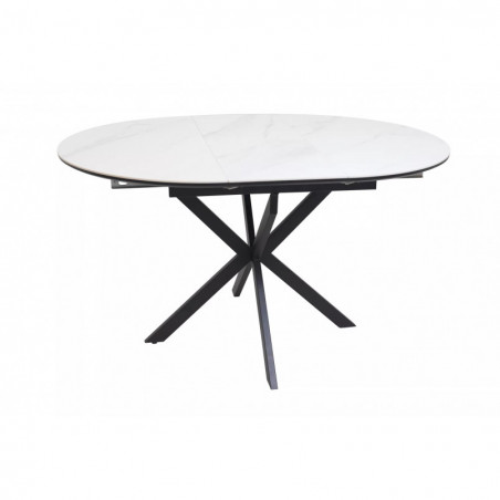 Stół okrągły rozkładany Gaston Ceramic 100cm biały mat efekt marmuru / czarny mat Signal