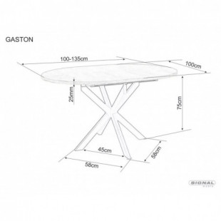 Stół okrągły rozkładany Gaston Ceramic 100cm biały mat efekt marmuru / czarny mat Signal