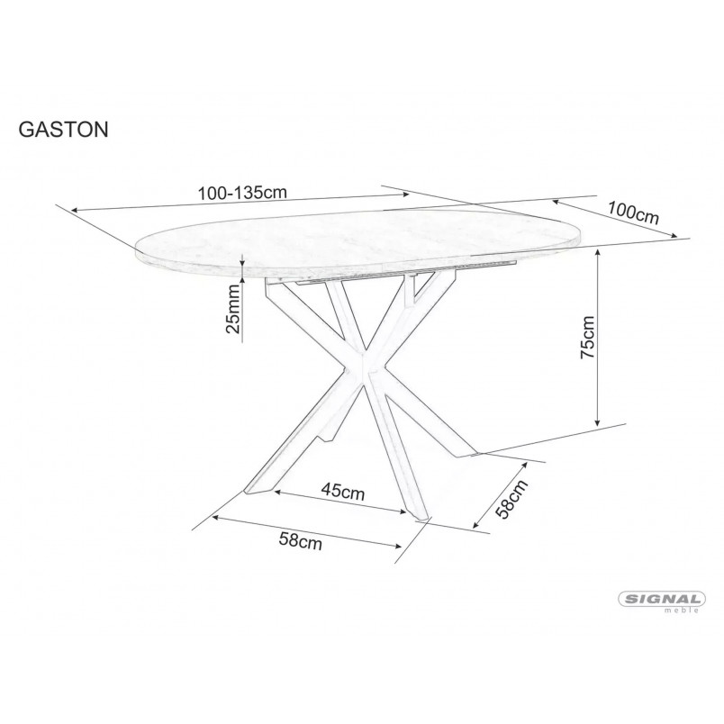 Stół okrągły rozkładany Gaston Ceramic 100cm biały mat efekt marmuru / czarny mat Signal
