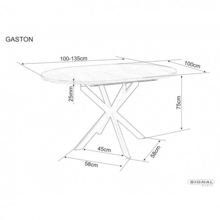 Stół okrągły rozkładany Gaston Ceramic 100cm biały mat efekt marmuru / czarny mat Signal