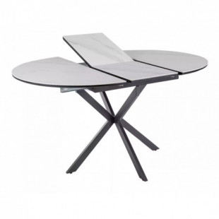 Stół okrągły rozkładany Gaston Ceramic 100cm biały mat efekt marmuru / czarny mat Signal