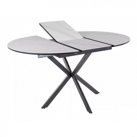 Stół okrągły rozkładany Gaston Ceramic 100cm biały mat efekt marmuru / czarny mat Signal