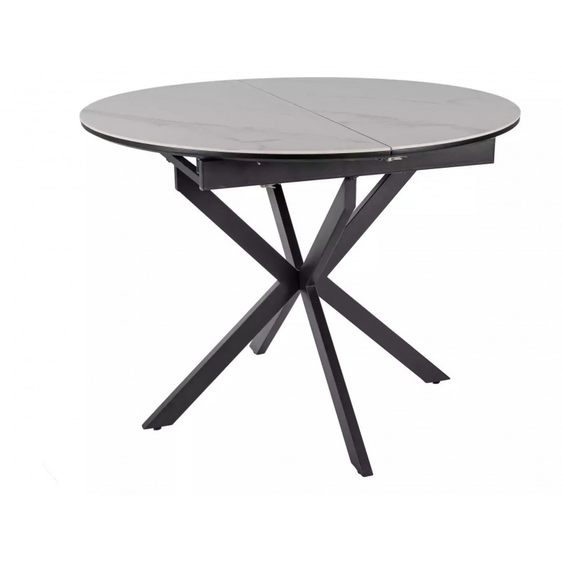 Stół okrągły rozkładany Gaston Ceramic 100cm biały mat efekt marmuru / czarny mat Signal