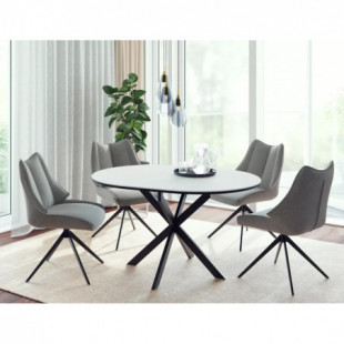 Stół okrągły rozkładany Gaston Ceramic 100cm biały mat efekt marmuru / czarny mat Signal