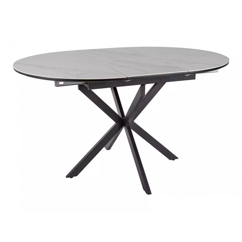 Stół okrągły rozkładany Gaston Ceramic 100cm biały mat efekt marmuru / czarny mat Signal