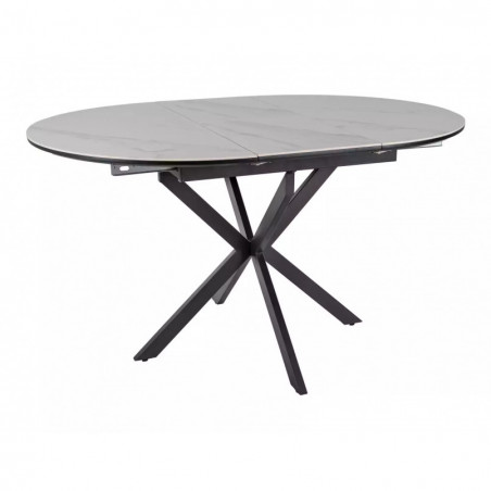 Stół okrągły rozkładany Gaston Ceramic 100cm biały mat efekt marmuru / czarny mat Signal