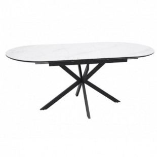 Stół owalny rozkładany Gaston Ceramic 140cm biały mat efekt marmuru / czarny mat Signal