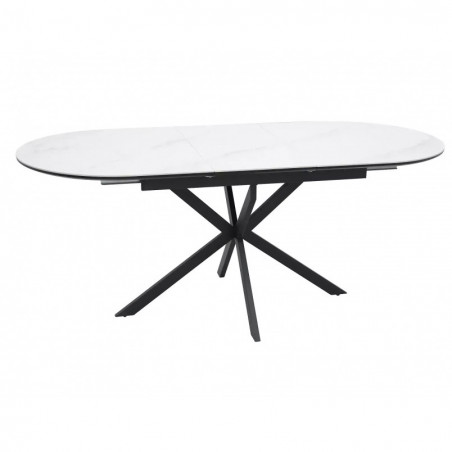 Stół owalny rozkładany Gaston Ceramic 140cm biały mat efekt marmuru / czarny mat Signal