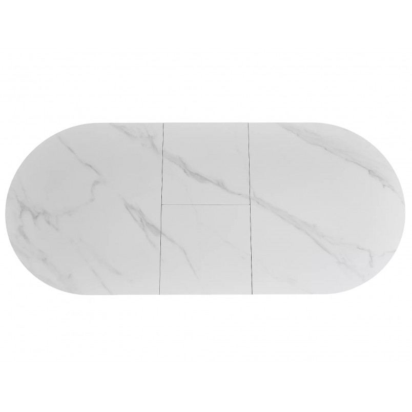 Stół owalny rozkładany Gaston Ceramic 140cm biały mat efekt marmuru / czarny mat Signal