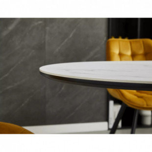 Stół owalny rozkładany Gaston Ceramic 140cm biały mat efekt marmuru / czarny mat Signal
