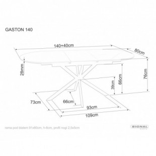 Stół owalny rozkładany Gaston Ceramic 140cm biały mat efekt marmuru / czarny mat Signal