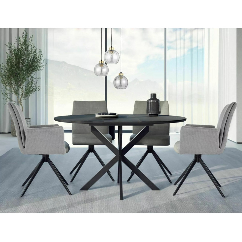 Stół okrągły rozkładany Gaston Ceramic 100cm czarny efekt marmuru / czarny mat Signal