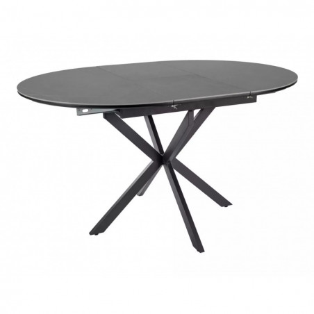 Stół okrągły rozkładany Gaston Ceramic 100cm szary efekt marmuru / czarny mat Signal