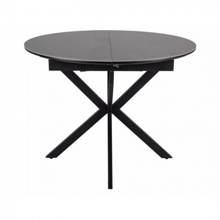 Stół okrągły rozkładany Gaston Ceramic 100cm szary efekt marmuru / czarny mat Signal