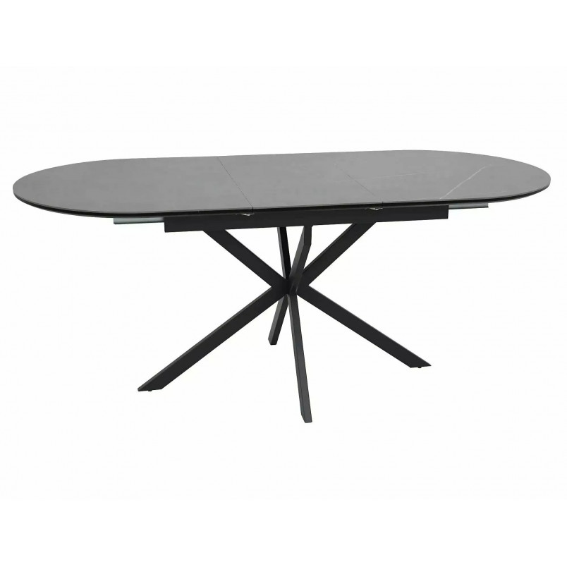 Stół owalny rozkładany Gaston Ceramic szary efekt marmuru 140cm / czarny mat Signal
