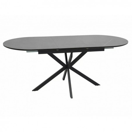 Stół owalny rozkładany Gaston Ceramic szary efekt marmuru 140cm / czarny mat Signal
