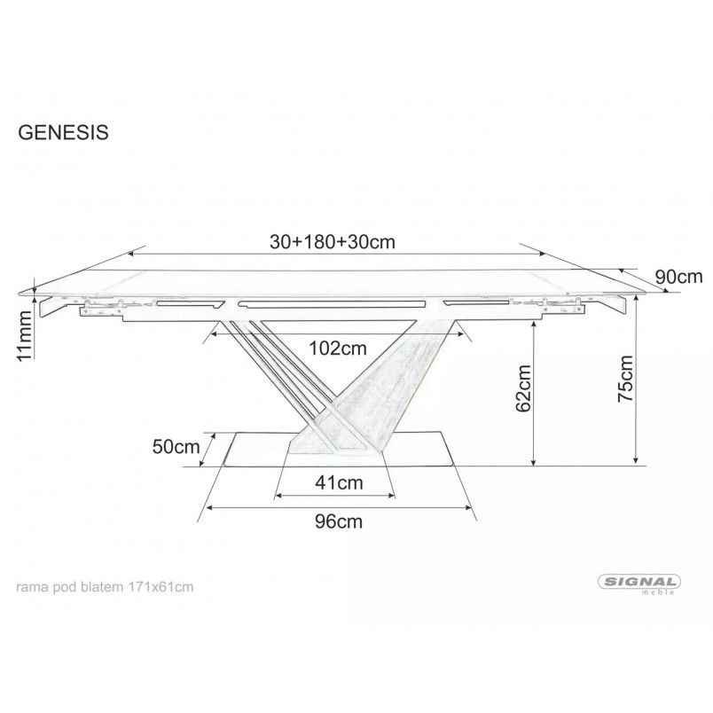 Stół nowoczesny rozkładany Genesis Legno 180-240x90cm dąb efekt drewna / czarny mat Signal