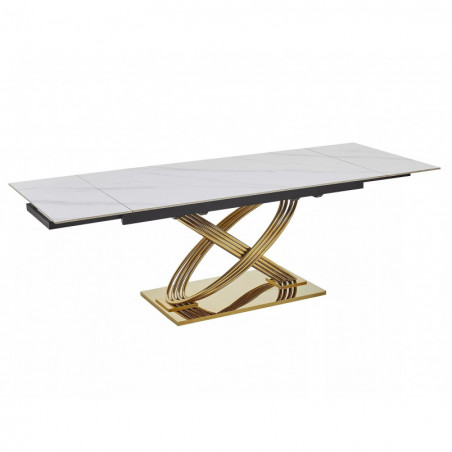 Stół ceramiczny rozkładany Hermes 160-240x90cm biały efekt marmuru / złoty Signal