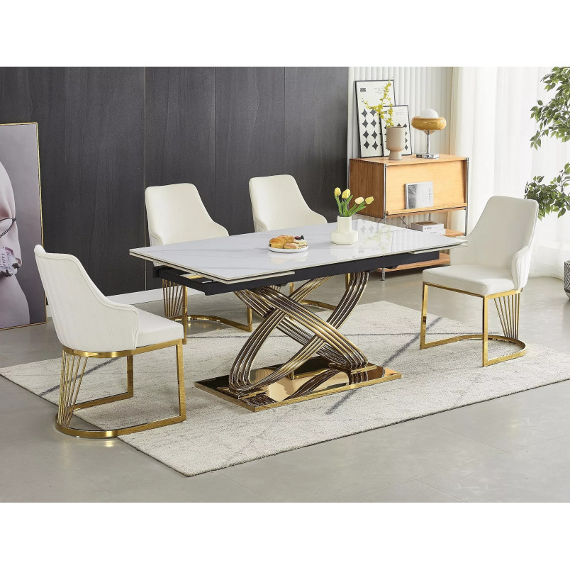 Stół ceramiczny rozkładany Hermes 160-240x90cm biały efekt marmuru / złoty Signal