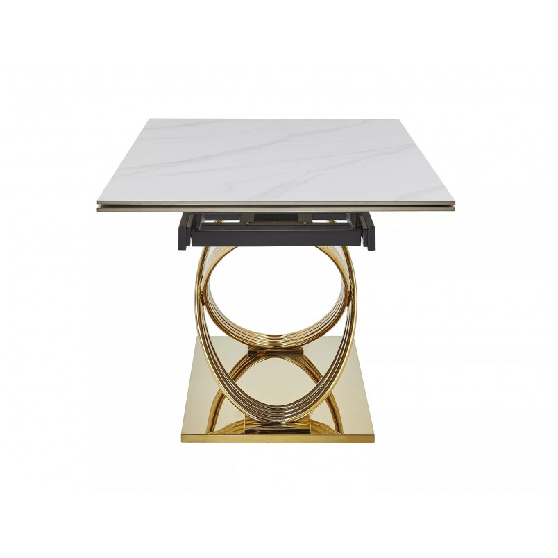 Stół ceramiczny rozkładany Hermes 160-240x90cm biały efekt marmuru / złoty Signal