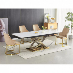 Stół ceramiczny rozkładany Hermes 160-240x90cm biały efekt marmuru / złoty Signal