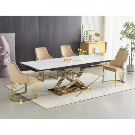 Stół ceramiczny rozkładany Hermes 160-240x90cm biały efekt marmuru / złoty Signal
