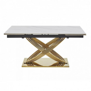 Stół ceramiczny rozkładany Hermes 160-240x90cm biały efekt marmuru / złoty Signal