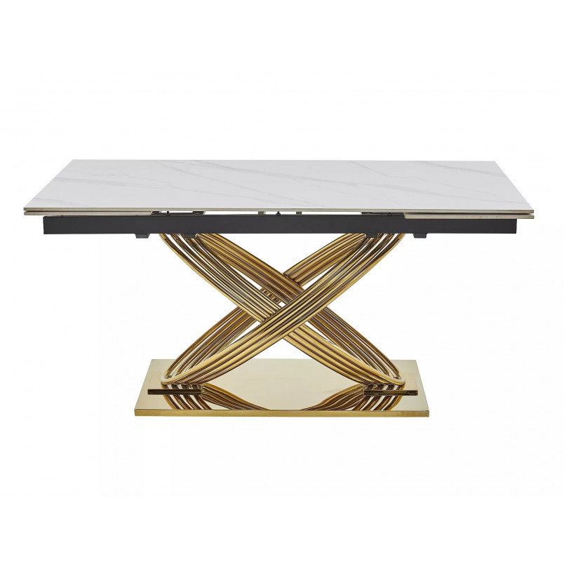 Stół ceramiczny rozkładany Hermes 160-240x90cm biały efekt marmuru / złoty Signal