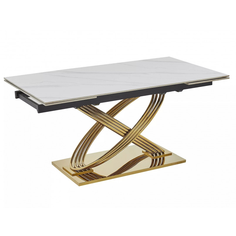 Stół ceramiczny rozkładany Hermes 160-240x90cm biały efekt marmuru / złoty Signal