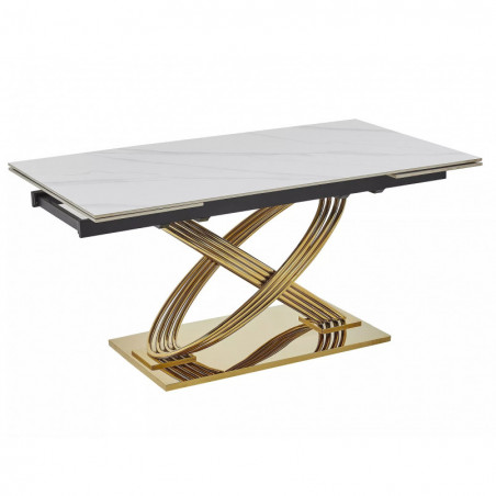 Stół ceramiczny rozkładany Hermes 160-240x90cm biały efekt marmuru / złoty Signal