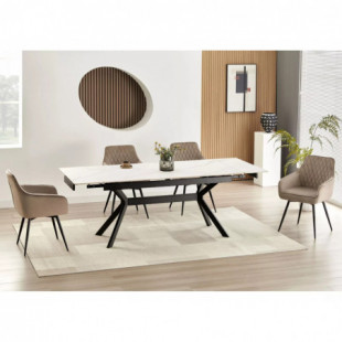 Stół rozkładany Imperia 160-220x90cm biały efekt marmuru / czarny mat Signal