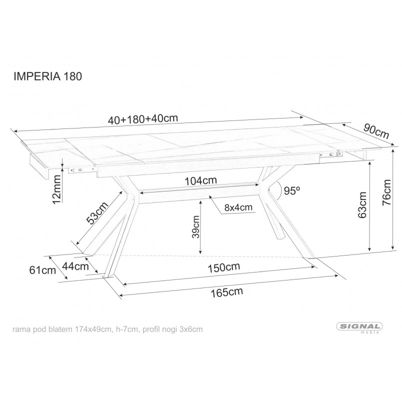 Stół rozkładany Imperia 180-240x90cm biały efekt marmuru / czarny mat Signal